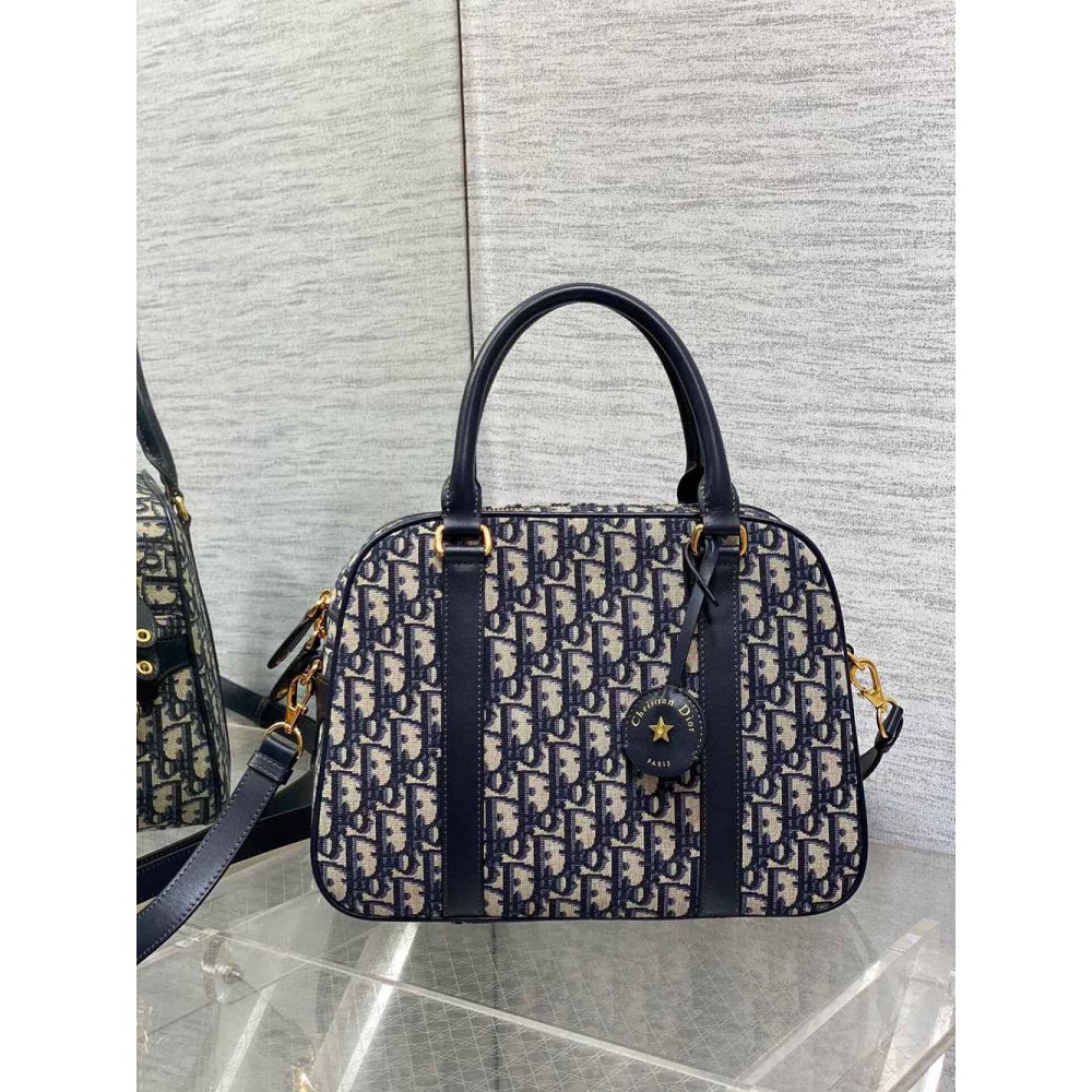 Dior D-Vibe Bowling Large Bag in Blue Oblique Jacquard TDBS25058