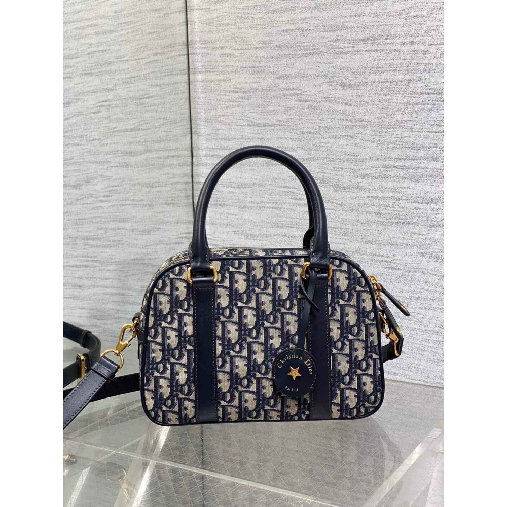 Dior D-Vibe Bowling Medium Bag in Blue Oblique Jacquard TDBS25059