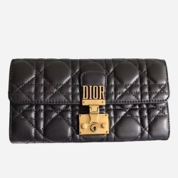 Dior DiorAddict Continental Wallet In Black Lambskin TDBS25553