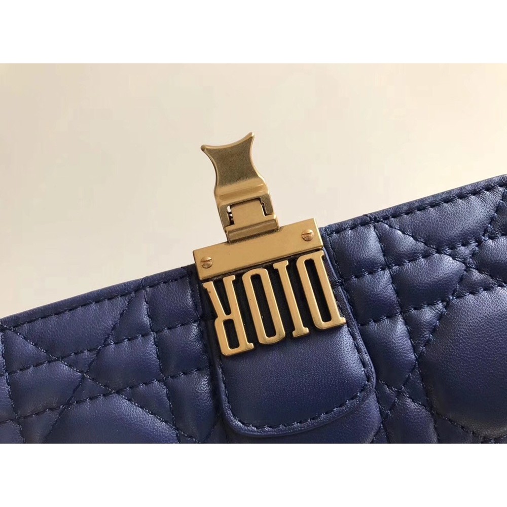 Dior DiorAddict Continental Wallet In Navy Blue Lambskin TDBS25555