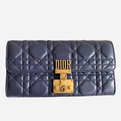 Dior DiorAddict Continental Wallet In Navy Blue Lambskin TDBS25555