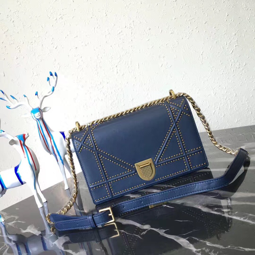 Dior Diorama Bag In Blue Studded Lambskin TDBS25088