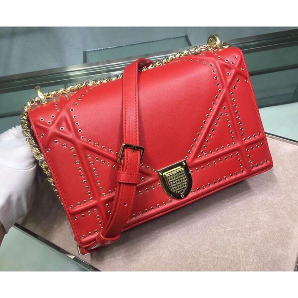 Dior Diorama Bag In Red Eyelets Lambskin TDBS25092