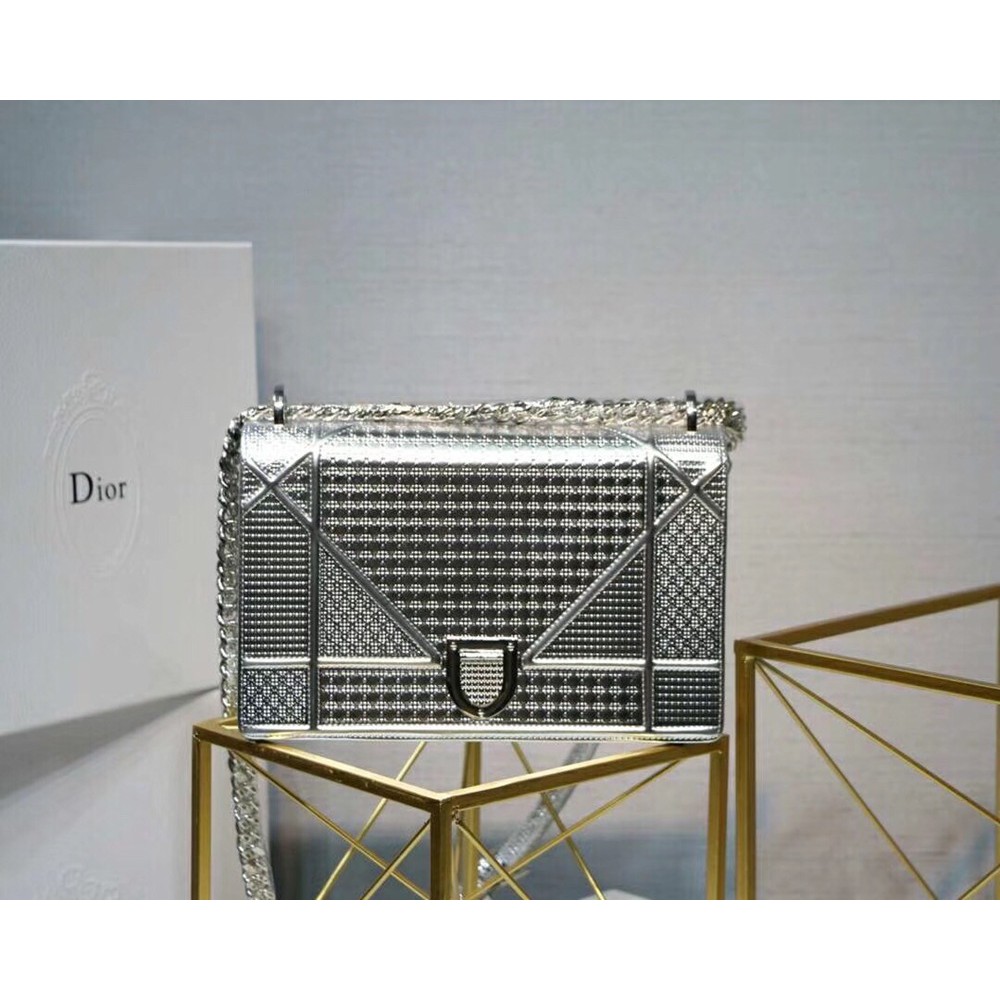 Dior Diorama Bag In Silver Metallic Calfskin TDBS25093