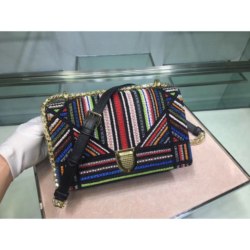 Dior Diorama Canvas Bag Embroidered With Multi-coloured Stripes TDBS25095