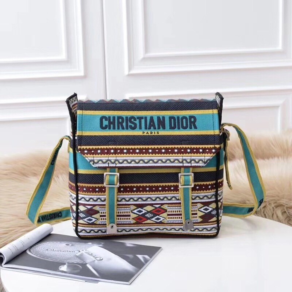 Dior Diorcamp Messenger Bag In Turquoise Embroidered Canvas TDBS25108