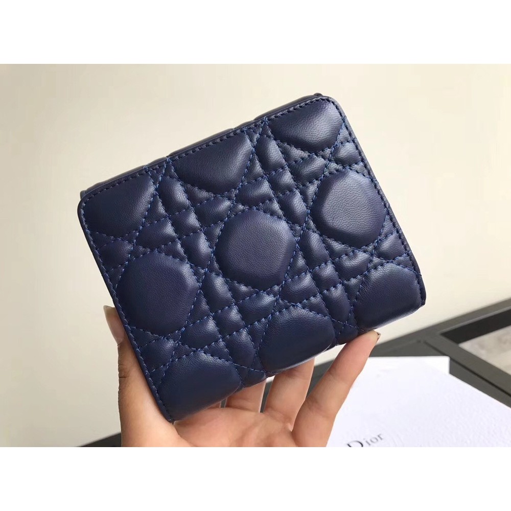 Dior French DiorAddict Wallet In Navy Blue Lambskin TDBS25560