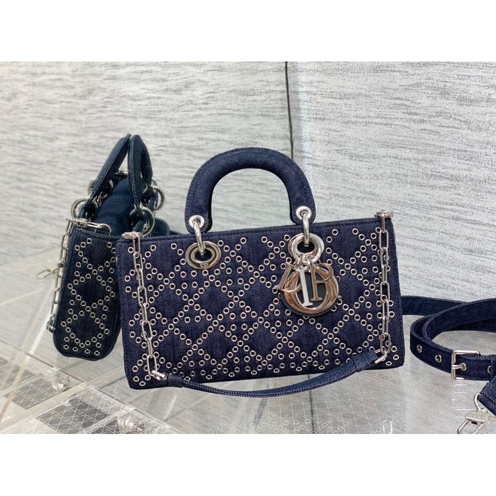 Dior Lady D-Joy Bag In Eyelet Blue Cannage Denim TDBS25332