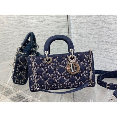 Dior Lady D-Joy Bag In Eyelet Blue Cannage Denim TDBS25332