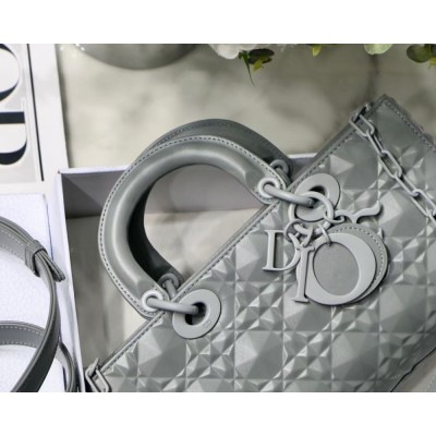 Dior Lady D-Joy Bag In Grey Calfskin with Diamond Motif TDBS25333