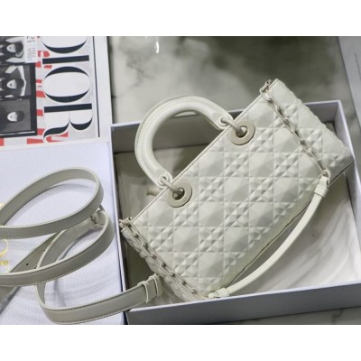 Dior Lady D-Joy Bag In White Calfskin with Diamond Motif TDBS25336