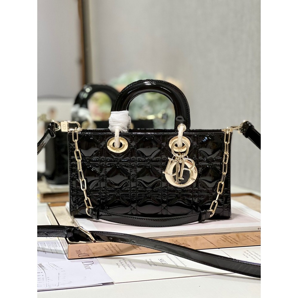 Dior Lady D-Joy Medium Bag In Black Patent Cannage Calfskin TDBS25339