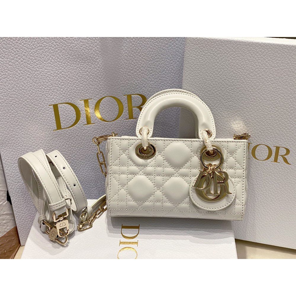 Dior Lady D-Joy Micro Bag In White Cannage Lambskin TDBS25348