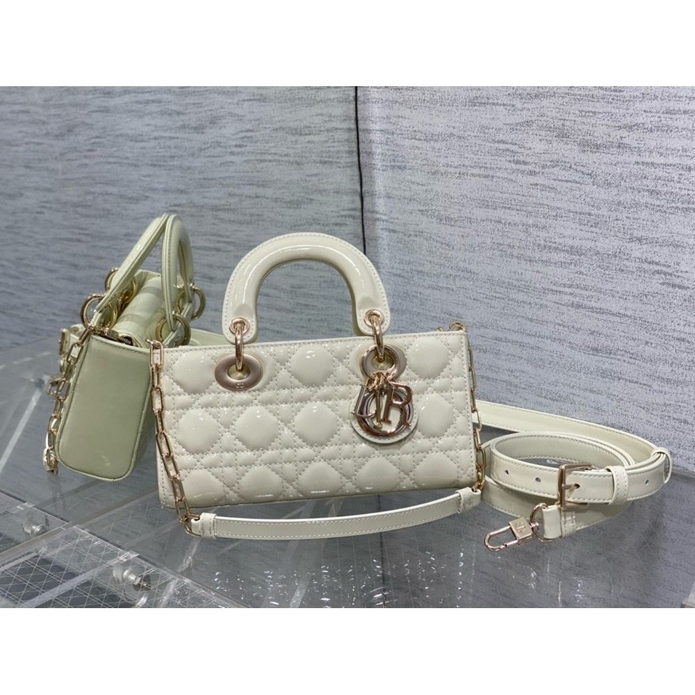 Dior Lady D-Joy Small Bag in White Patent Calfskin TDBS25356