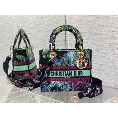 Dior Lady D-Lite Medium Bag In Blue Toile de Jouy Voyage Embroidery TDBS25117