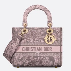 Dior Lady D-Lite Medium Bag in Grey and Pink Toile de Jouy Reverse Embroidery TDBS25118