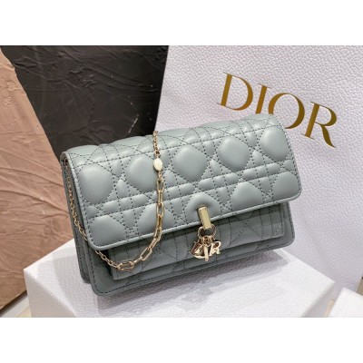 Dior Lady Dior Chain Pouch In Grey Cannage Lambskin TDBS25393