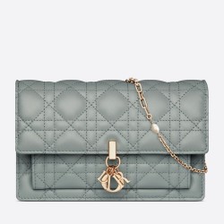 Dior Lady Dior Chain Pouch In Grey Cannage Lambskin TDBS25393