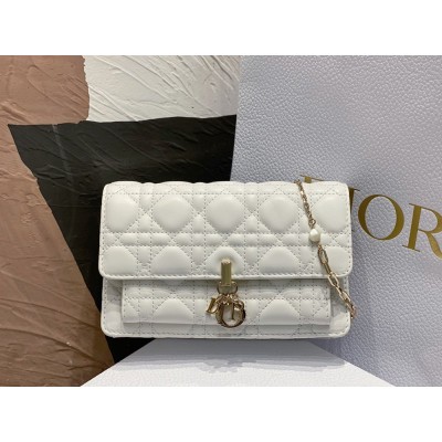 Dior Lady Dior Chain Pouch In White Cannage Lambskin TDBS25394