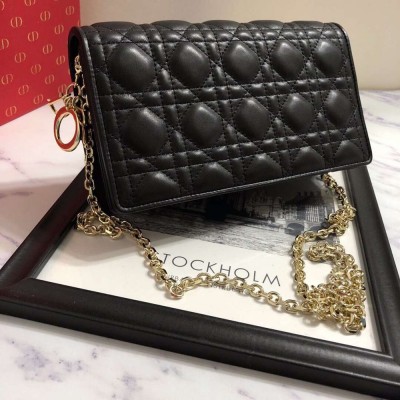 Dior Lady Dior Clutch With Chain In Black Lambskin TDBS25180