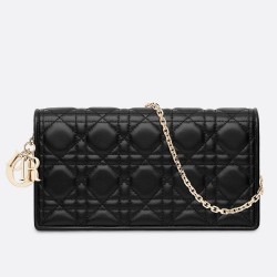 Dior Lady Dior Clutch With Chain In Black Lambskin TDBS25180