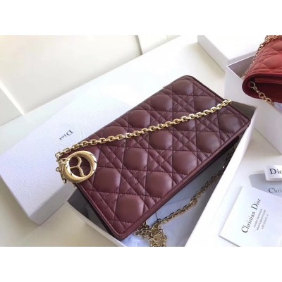 Dior Lady Dior Clutch With Chain In Bordeaux Lambskin TDBS25182