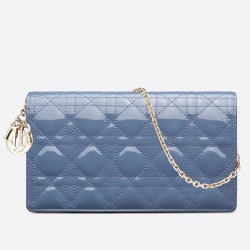 Dior Lady Dior Clutch With Chain In Denim Blue Patent TDBS25183