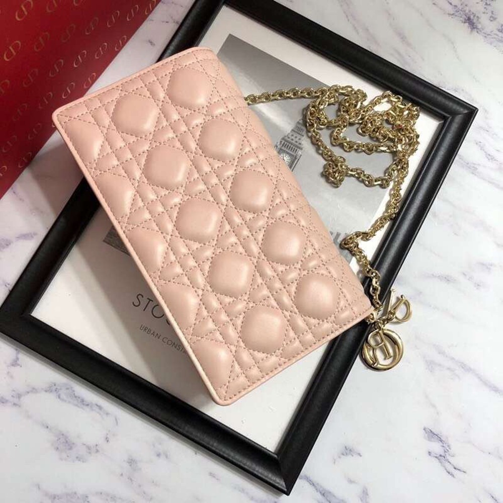 Dior Lady Dior Clutch With Chain In Nude Lambskin TDBS25186