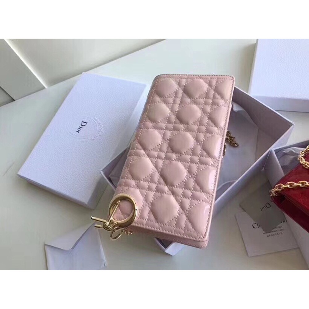 Dior Lady Dior Clutch With Chain In Pink Patent TDBS25187