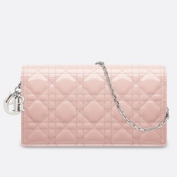 Dior Lady Dior Clutch With Chain In Pink Patent TDBS25187