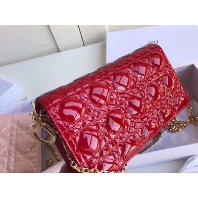 Dior Lady Dior Clutch With Chain In Red Patent Calfskin TDBS25188