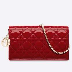 Dior Lady Dior Clutch With Chain In Red Patent Calfskin TDBS25188