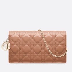 Dior Lady Dior Clutch With Chain In Rose Des Vents Patent Leather TDBS25189