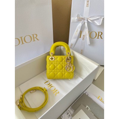 Dior Lady Dior Micro Bag In Yellow Cannage Lambskin TDBS25195