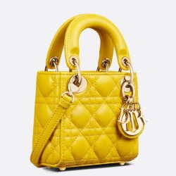 Dior Lady Dior Micro Bag In Yellow Cannage Lambskin TDBS25195