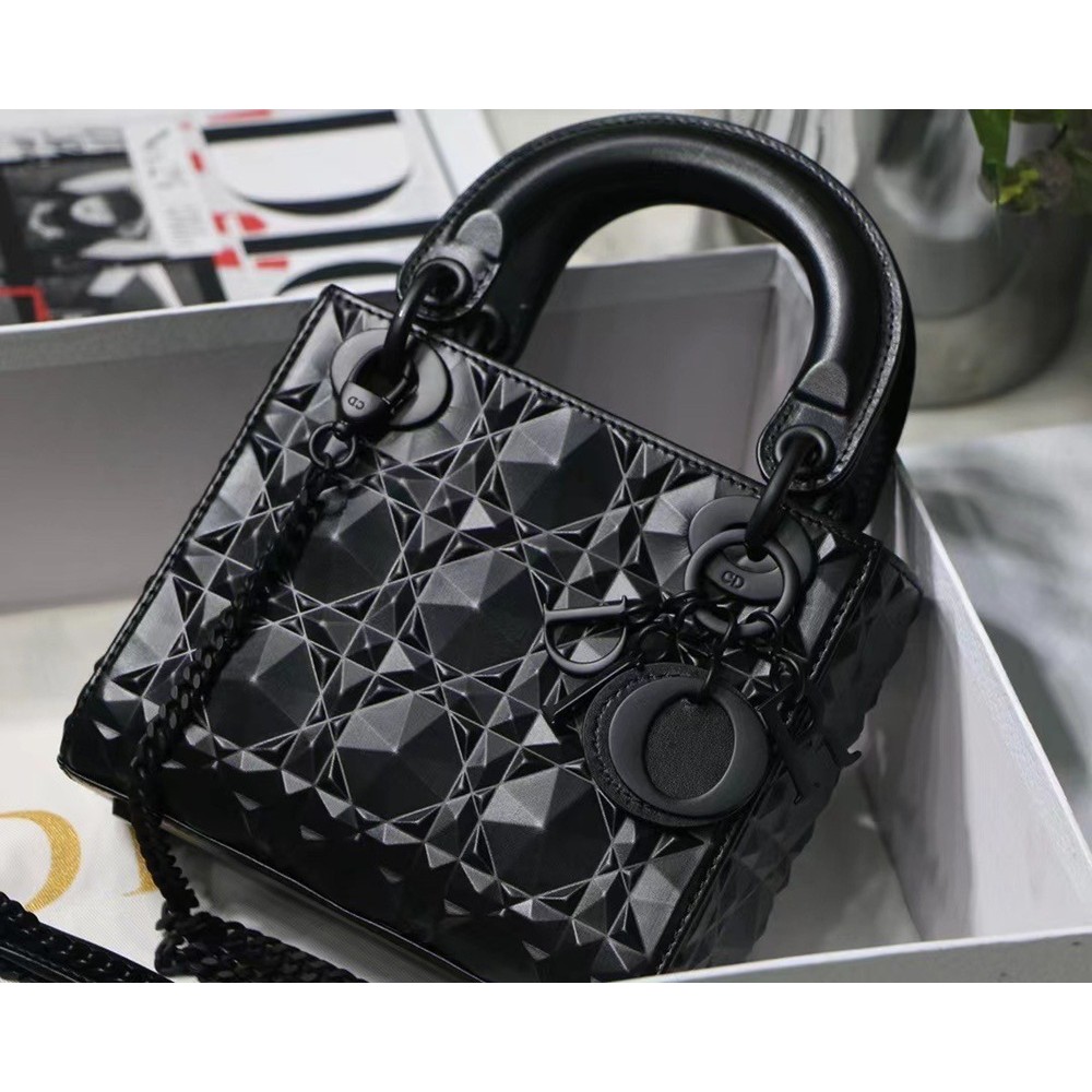 Dior Lady Dior Mini Bag In Black Calfskin with Diamond Motif TDBS25196