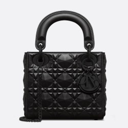 Dior Lady Dior Mini Bag In Black Calfskin with Diamond Motif TDBS25196