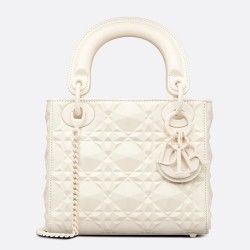 Dior Lady Dior Mini Bag In White Calfskin with Diamond Motif TDBS25197