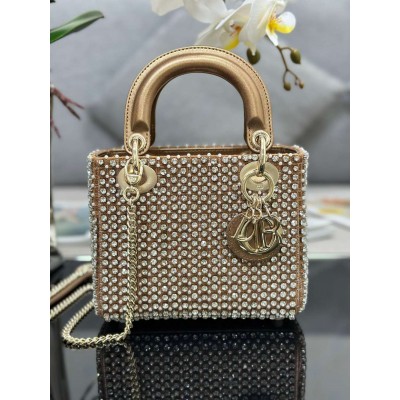 Dior Lady Dior Mini Chain Bag in Square with Strass and Beads TDBS25202