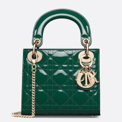 Dior Lady Dior Mini Chain Bag with Chain in Green Patent Calfskin TDBS25204