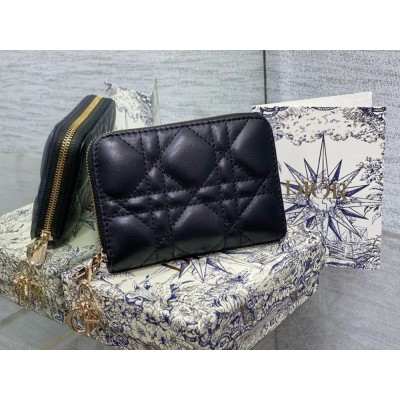 Dior Lady Dior Voyageur Small Coin Purse in Black Lambskin TDBS25213