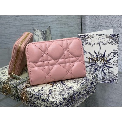 Dior Lady Dior Voyageur Small Coin Purse in Pink Lambskin TDBS25215