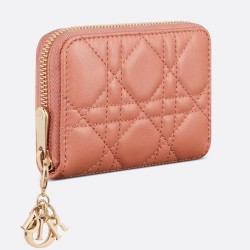 Dior Lady Dior Voyageur Small Coin Purse in Pink Lambskin TDBS25215