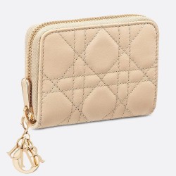 Dior Lady Dior Voyageur Small Coin Purse in Sand Lambskin TDBS25216