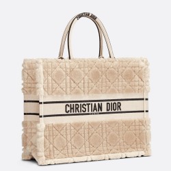 Dior Large Book Tote Bag In Beige Cannage Shearling TDBS2877