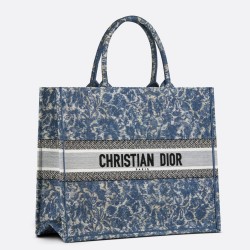 Dior Large Book Tote Bag In Blue Brocart Denim-Effect Embroidery TDBS2882