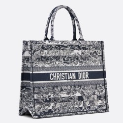 Dior Large Book Tote Bag In Blue Toile de Jouy Stripes Embroidery TDBS2883