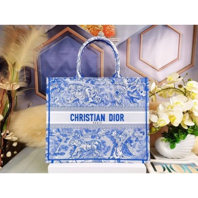 Dior Large Book Tote Bag In Blue Transparent Toile de Jouy Canvas TDBS2884