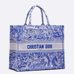 Dior Large Book Tote Bag In Blue Transparent Toile de Jouy Canvas TDBS2884