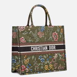 Dior Large Book Tote Bag In Green Dior Petites Fleurs Embroidery TDBS2888